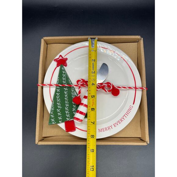 Mudpie 2017 Christmas Tree Cheese Plate & Spreader Set 8" - Picture 5 of 7